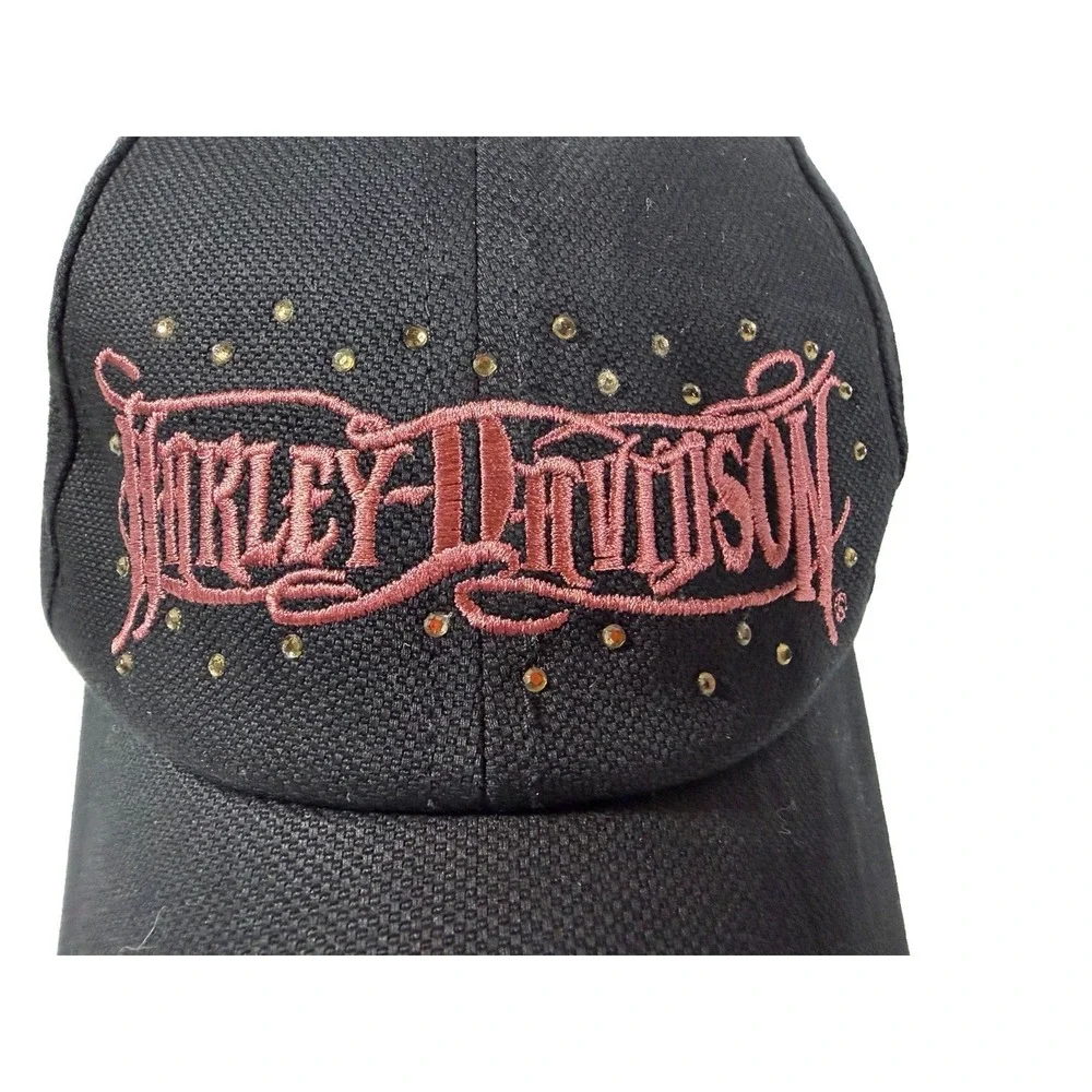 Harley-Davidson Women's Black Pink Rhinestone Logo Adjustable Baseball Cap Hat